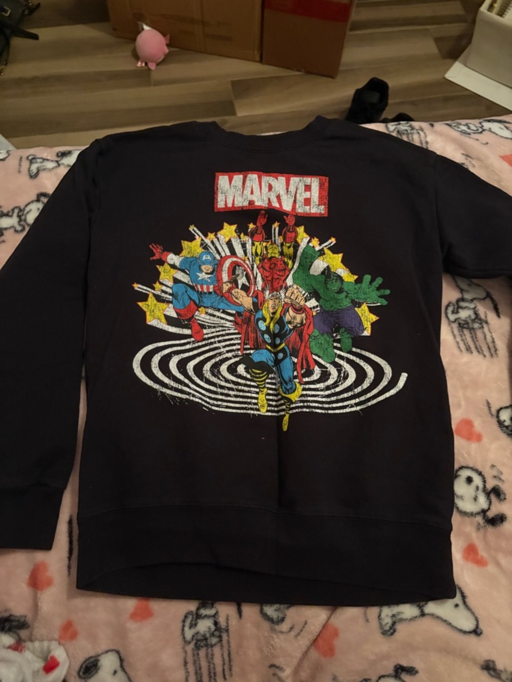 Marvel Black Sweatshirt with Red Logo and Yellow Accent